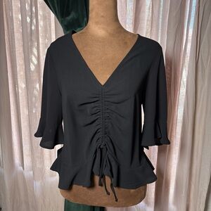 Elodie Black Ruched V-Neck Peplum Blouse